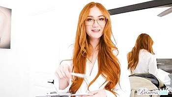 Sexy as hell redhead Scarlet Skies rammed in the cowgirl pose