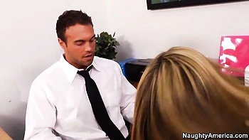 An awesome blonde with big boobs Kristal Summers jumps on a big cock