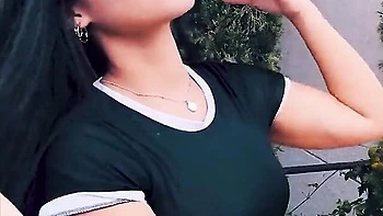 Outdoor no nude posing session with a hot curvy brunette