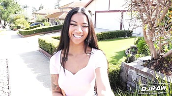 Face-fucking session with a passionate brunette Ameena Green