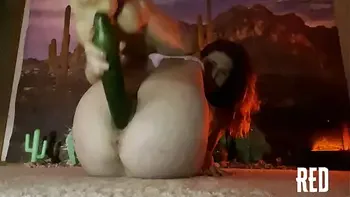 Redhead Rides A Long Cucumber