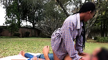 Big booty Ebony MILF outdoor picnic POV blowjob and hot fuck