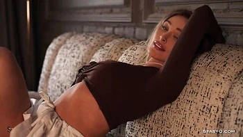 Busty model on high heels RishaQ shows off her perfect body