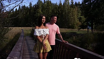 Gf deepthroats my cock wearing miniskirt on bridge