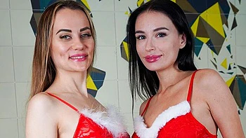 Ruby and Milena's Lesbian Xmas Fingering and Pussy Lick