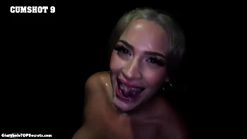 Blonde Busty Babe Covered in Cum After Deepthroat and DP