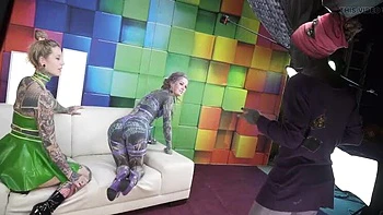 Behind The Scenes Blowjob Action: Amateur Lesbian Goth Teens with Tattoos & Piercings