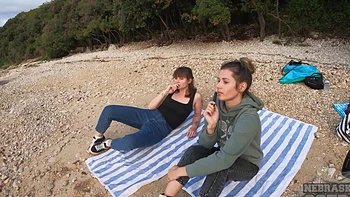 Sofie and Josie fucked hard on the beach