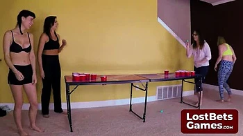 Amateur Lesbians Strip Pong with Big Tits and Pussy Eating