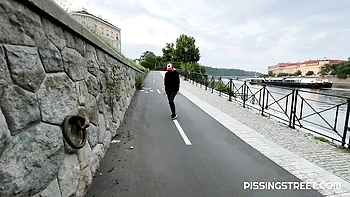 Outdoor pissing solo with a smiling hot blonde Claudia Macc