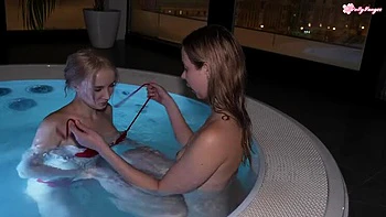 Teen Lesbians Polly & Alice Lick Ass and Suck Toes in Bikini Jacuzzi