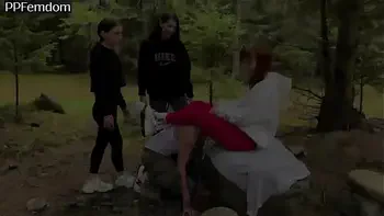 Worship Three Pussies Of Princesses Sofi, Kira And Dina In The Forest - Group Femdom