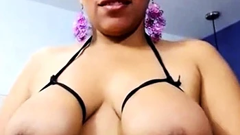 Massaging Her Huge Lactating Tits on Cam