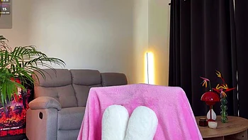 Redhead small-tit teen solo masturbates in lingerie