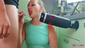 Girl try to simulate a threesome and test an amazing sex toy - male masturbator! Active by Nata Sweet