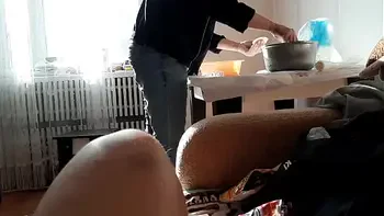 My girlfriend eats my pussy while my stepmom cooks dinner - Lesbian Illusion Girls