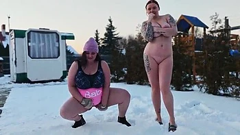 Busty Redhead MILF Femdom: Naked Snow Pissing & Making Guy Eat It