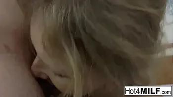 Blonde mature gets her big natural tits covered in cum