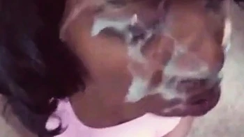 Ebony Amateur's Massive Facial Blowjob