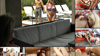 Poolboy Fucks Bored Blonde MILF in German Threesome with Blowjob & Facial