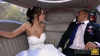 HUNT4K. Excited girl in wedding dress fools around not with future hubby