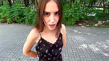 Brunette Teen Gets Face-Fucked After Outdoor Blowjob