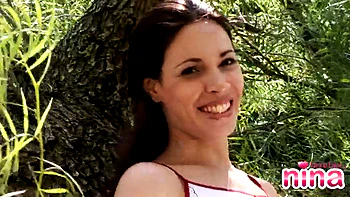 Brunette Lesbian Nina Strips and Fucks Outside