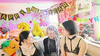 New Year's hardcore foursome with tattoos and toys