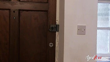 Mature blonde in heels fingers and licks pussy