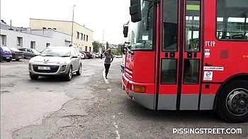 Pissing Outdoor Sex with Shaved Girl from Pissing Street