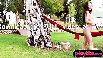 Russian Brunette Shows Big Ass and Tits Outdoors