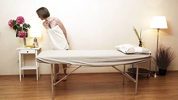 Flirty Aziza's tiny tits massage and first orgasm