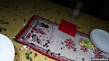 Two Blonde Stepmoms Anal Fucked & DPed by the Christmas Tree