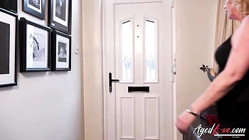 Mature Blonde Sucks and Fingers in Pantyhose