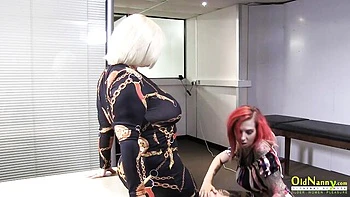 Mature Lesbians With Piercings Kiss And Suck In Lingerie