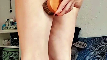 Amateur blonde solo plays with 13-inch anal toy