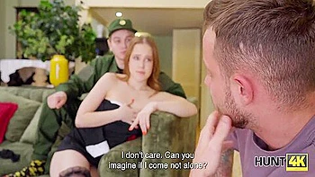 Redhead Maid Gets Anal Fucked by Boss While Cuckold BF Guards