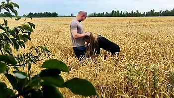 Blonde Milf Gets Creampied Doggy Style in the Field