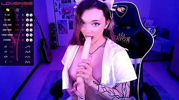 Blonde babe jerks off her small tits