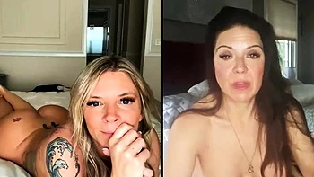 Brunette milf strips and jerks off solo