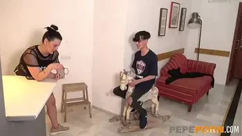 SUPERMOMMY drips her tits in chocolate beforte showing 'em to an inexperienced dude!