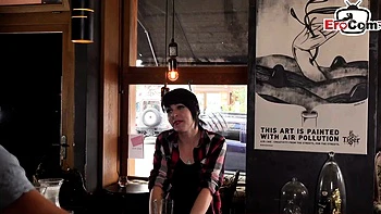 German slut does handjob with a strange man