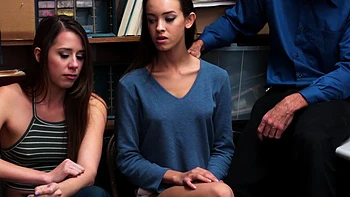 Brunettes Zoey & Charity tease Arthur in the office